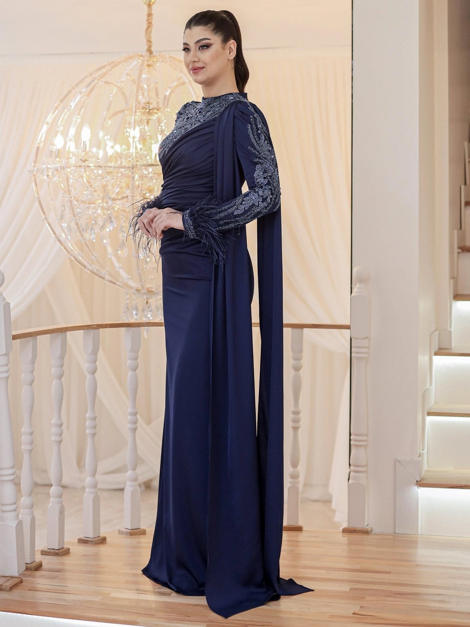Melina Tesettür Abiye - FioraofDress - tesettur - abiye - 48 - lacivert - hijab - evening - dress
