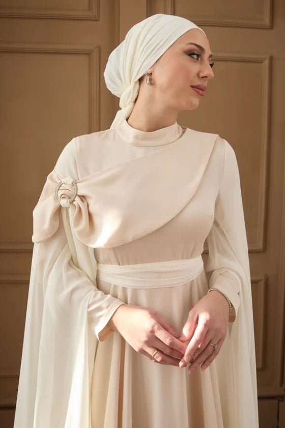 Melisa Taşlı Tesettür Abiye - FioraofDress - tesettur - abiye - 36 - Ekru - hijab - evening - dress