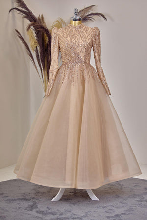 Mila Abiye Tesettür - FioraofDress - tesettur - abiye - GOLD - 38 - hijab - evening - dress