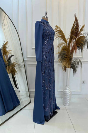 Natalie Tesettür Abiye - FioraofDress - tesettur - abiye - indigo - 36 - hijab - evening - dress