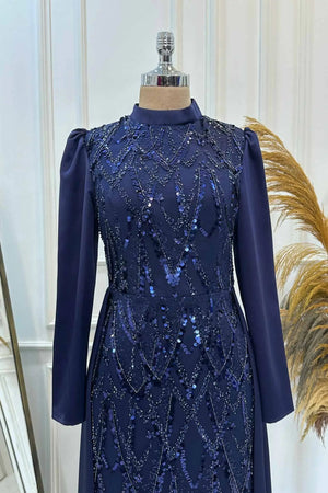 Natalie Tesettür Abiye - FioraofDress - tesettur - abiye - lacivert - 36 - hijab - evening - dress