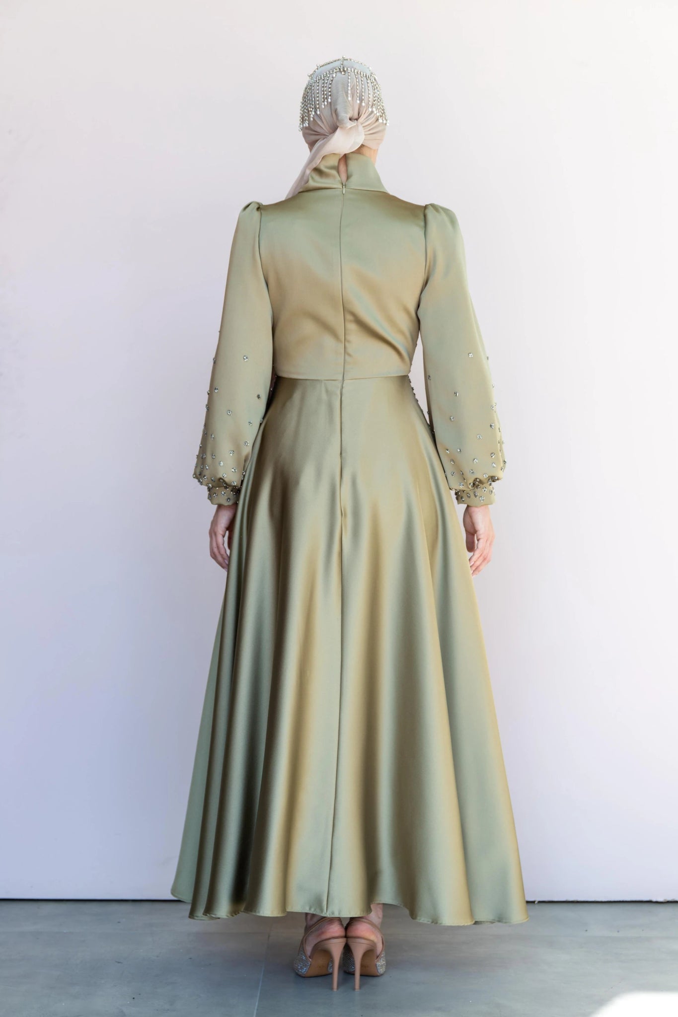 Neck Tesettür Abiye - FioraofDress - tesettur - abiye - 46 - YAĞ YEŞİLİ - hijab - evening - dress