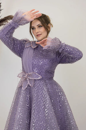 Omuz Ve Beli Çiçek Detaylı Adel Tesettür Abiye - FioraofDress - tesettur - abiye - LİLAA - 38 - hijab - evening - dress