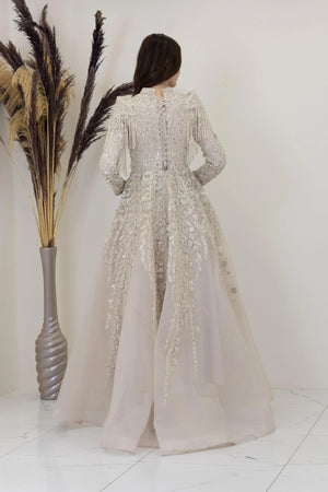 Omuzları V Drape Asel Tesettür Abiye - FioraofDress - tesettur - abiye - Taş - 38 - hijab - evening - dress