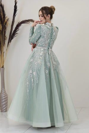 Önü Çiçek İşlemeli Lotus Tesettür Abiye - FioraofDress - tesettur - abiye - Çağla - 38 - hijab - evening - dress