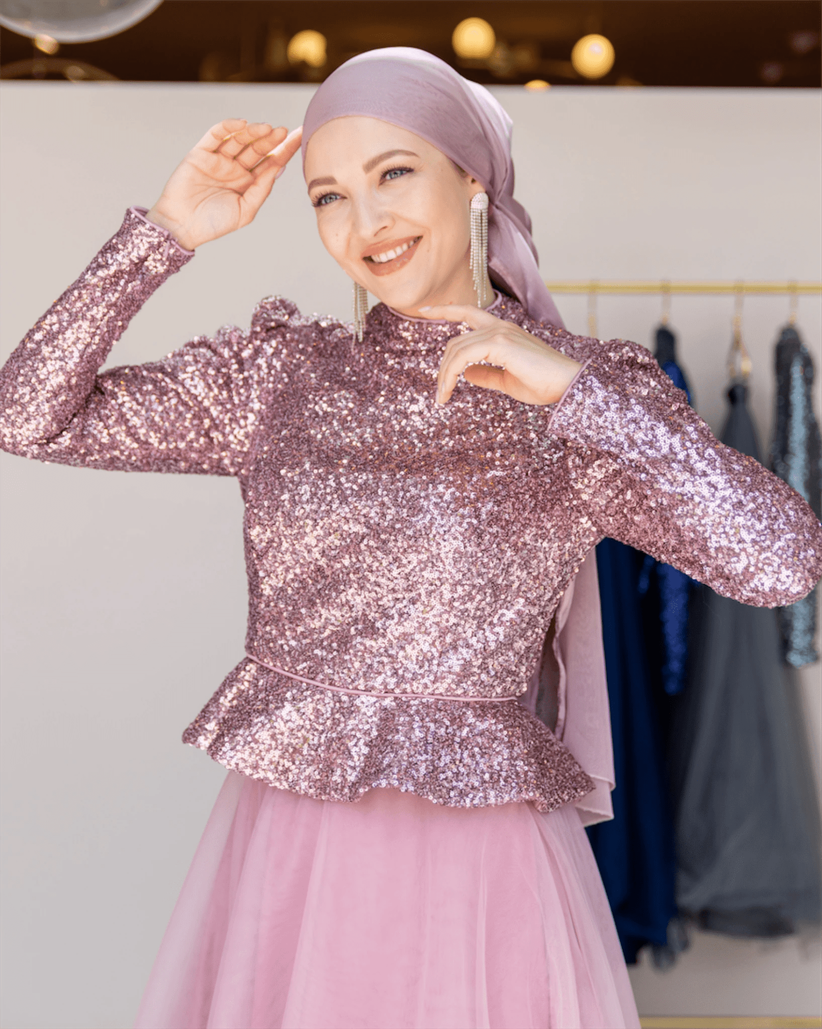 Payet Peplum Ceket Tütü Etek Takım Abiye - FioraofDress - tesettur - abiye - 44 - PEMBE - hijab - evening - dress