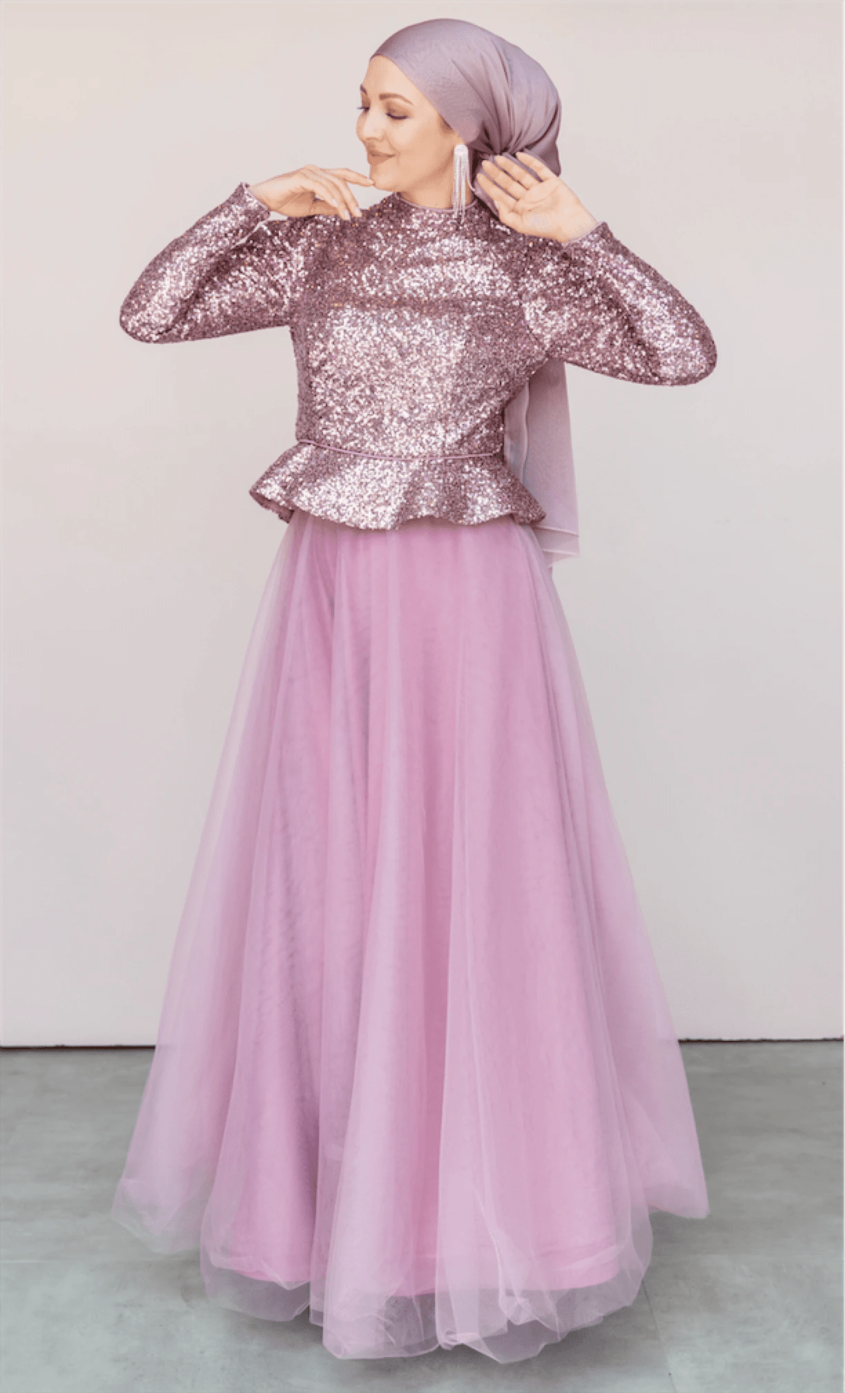 Payet Peplum Ceket Tütü Etek Takım Abiye - FioraofDress - tesettur - abiye - 44 - PEMBE - hijab - evening - dress