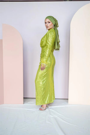 Payetli Drape Detay Tesettür Abiye - FioraofDress - tesettur - abiye - 46 - lacivert - hijab - evening - dress