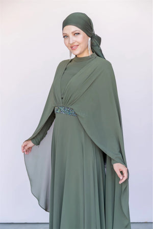 Pelerin Tesettür Abiye - FioraofDress - tesettur - abiye - 40 - HAKİ - hijab - evening - dress