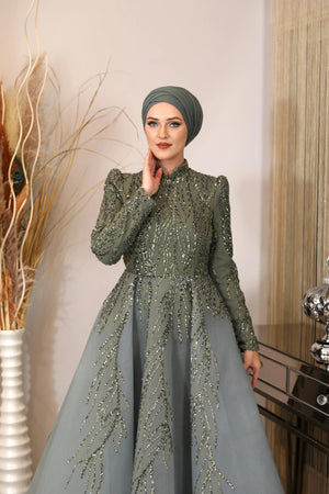 Prenses Tesettür Abiye - FioraofDress - tesettur - abiye - haki - 38 - hijab - evening - dress