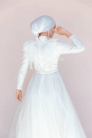 Rosette Tesettür Abiye - FioraofDress - tesettur - abiye - 42 - Beyaz - hijab - evening - dress