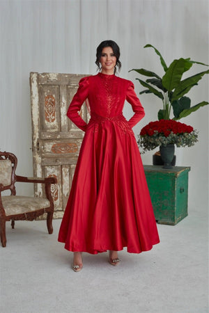 Sahra Tesettür Abiye Tesettür - Kırmızı - FioraofDress - tesettur - abiye - 46 - hijab - evening - dress