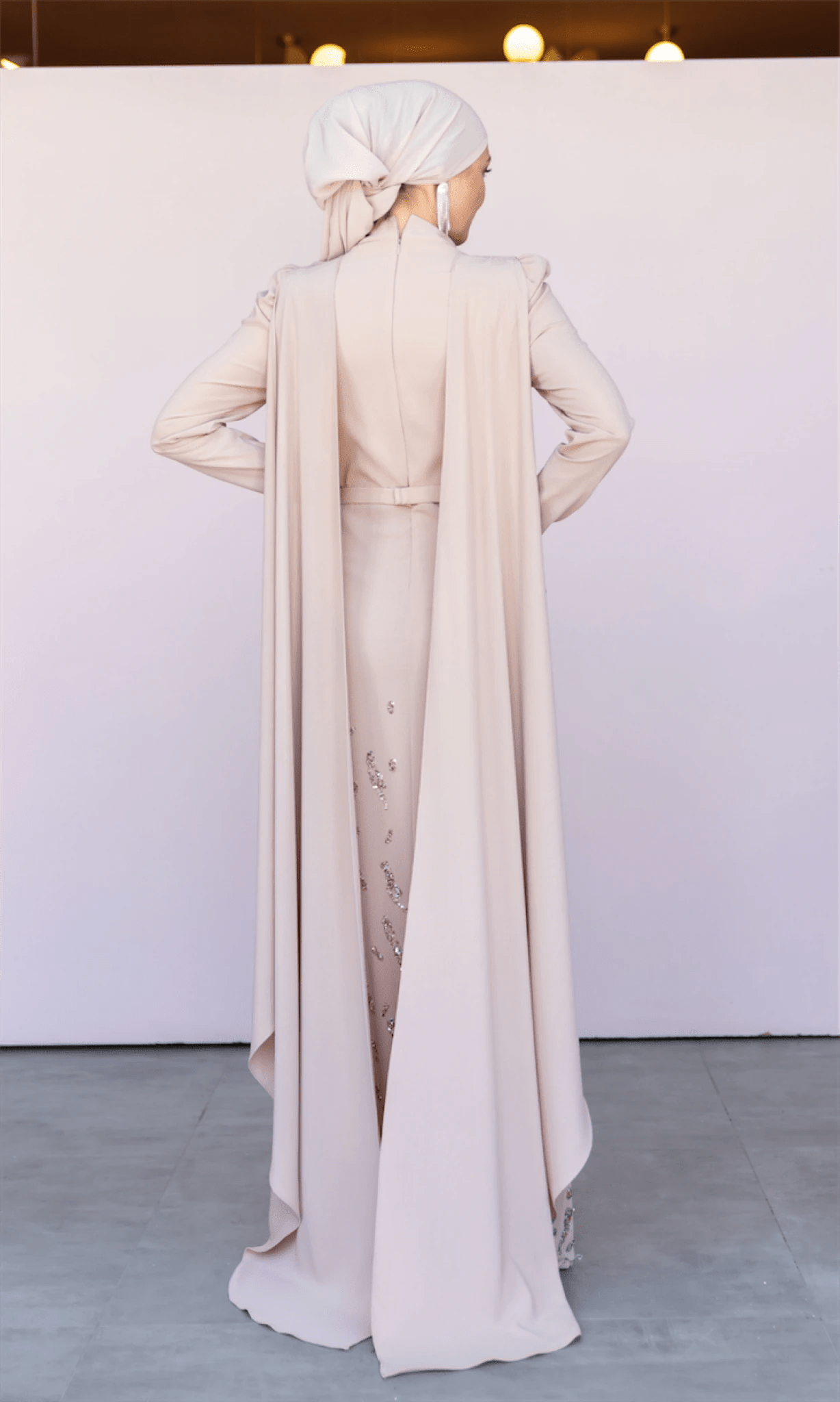 Şallı Degaje Yaka Tesettür Abiye - FioraofDress - tesettur - abiye - 44 - bejj - hijab - evening - dress