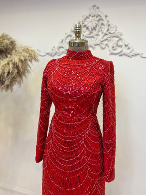 Selena Tesettür Abiye Kırmızı - FioraofDress - tesettur - abiye - 48 - hijab - evening - dress