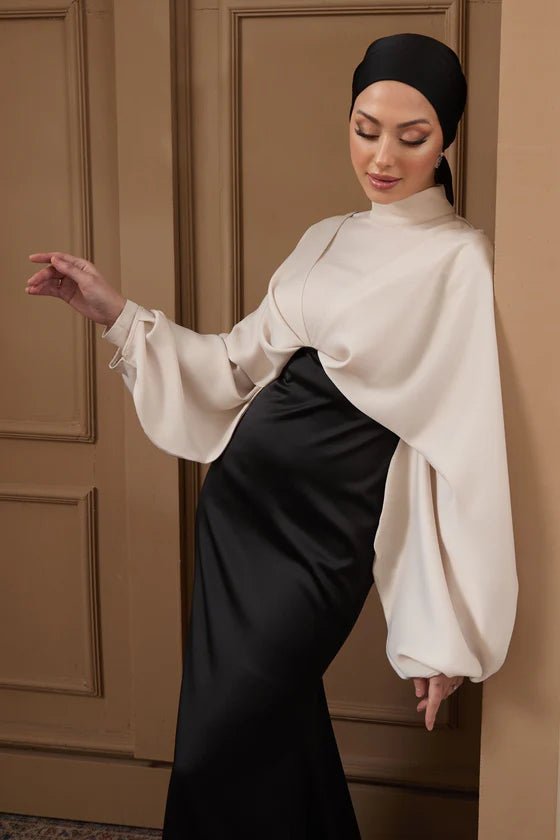 Serra Tesettür Abiye - FioraofDress - tesettur - abiye - 36 - Krem Siyah - hijab - evening - dress