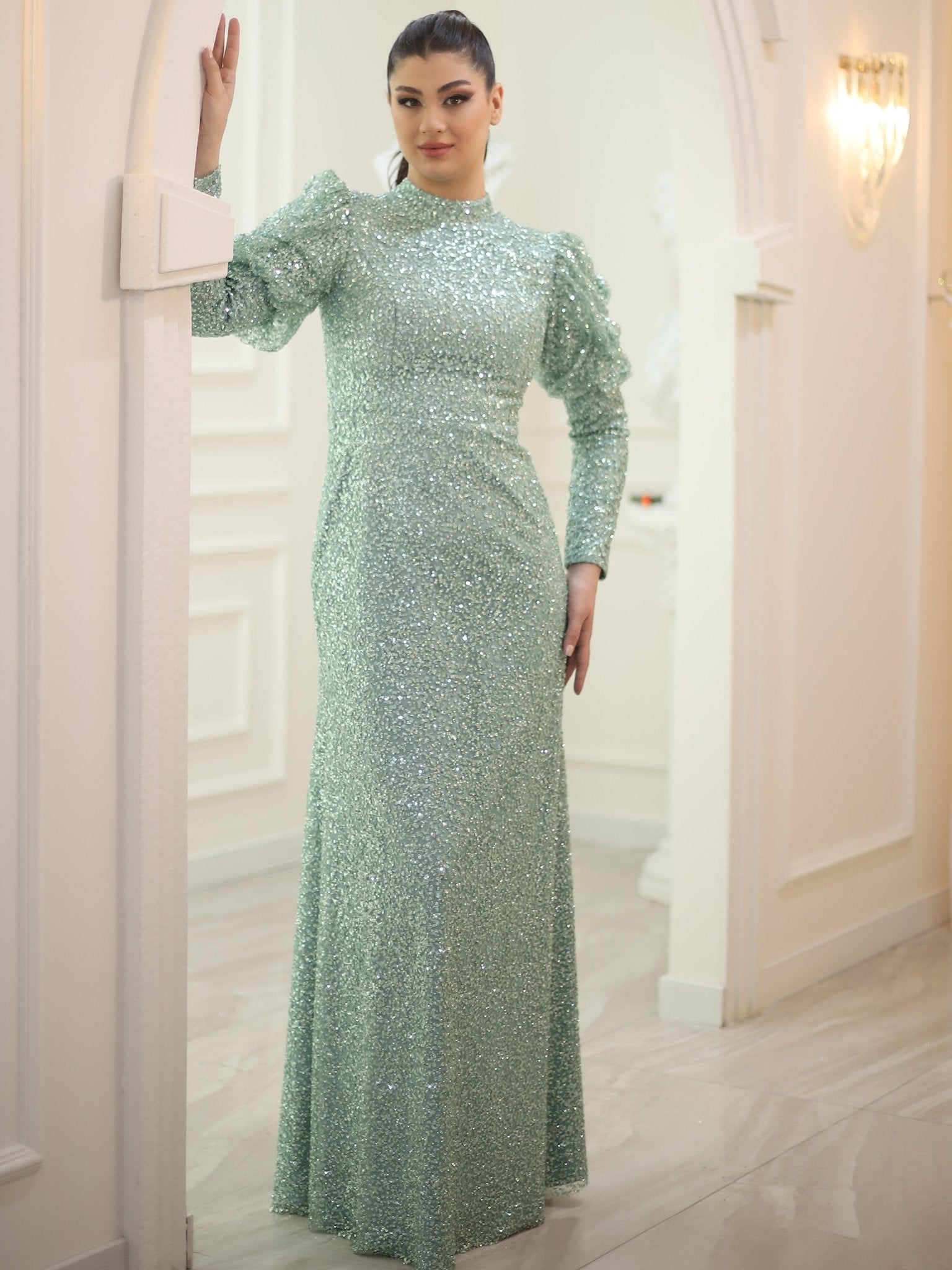 Serra Tesettür Abiye - FioraofDress - tesettur - abiye - 48 - mint - hijab - evening - dress