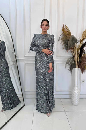 Shine Tesettür Abiye - FioraofDress - tesettur - abiye - Antrasit - 38 - hijab - evening - dress