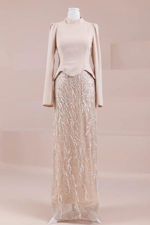 Simera Tesettür Abiye - FioraofDress - tesettur - abiye - Taş Renk - 38 - hijab - evening - dress