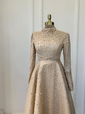 Sirius Tesettür Abiye - Bej - FioraofDress - tesettur - abiye - 48 - BEJ - hijab - evening - dress