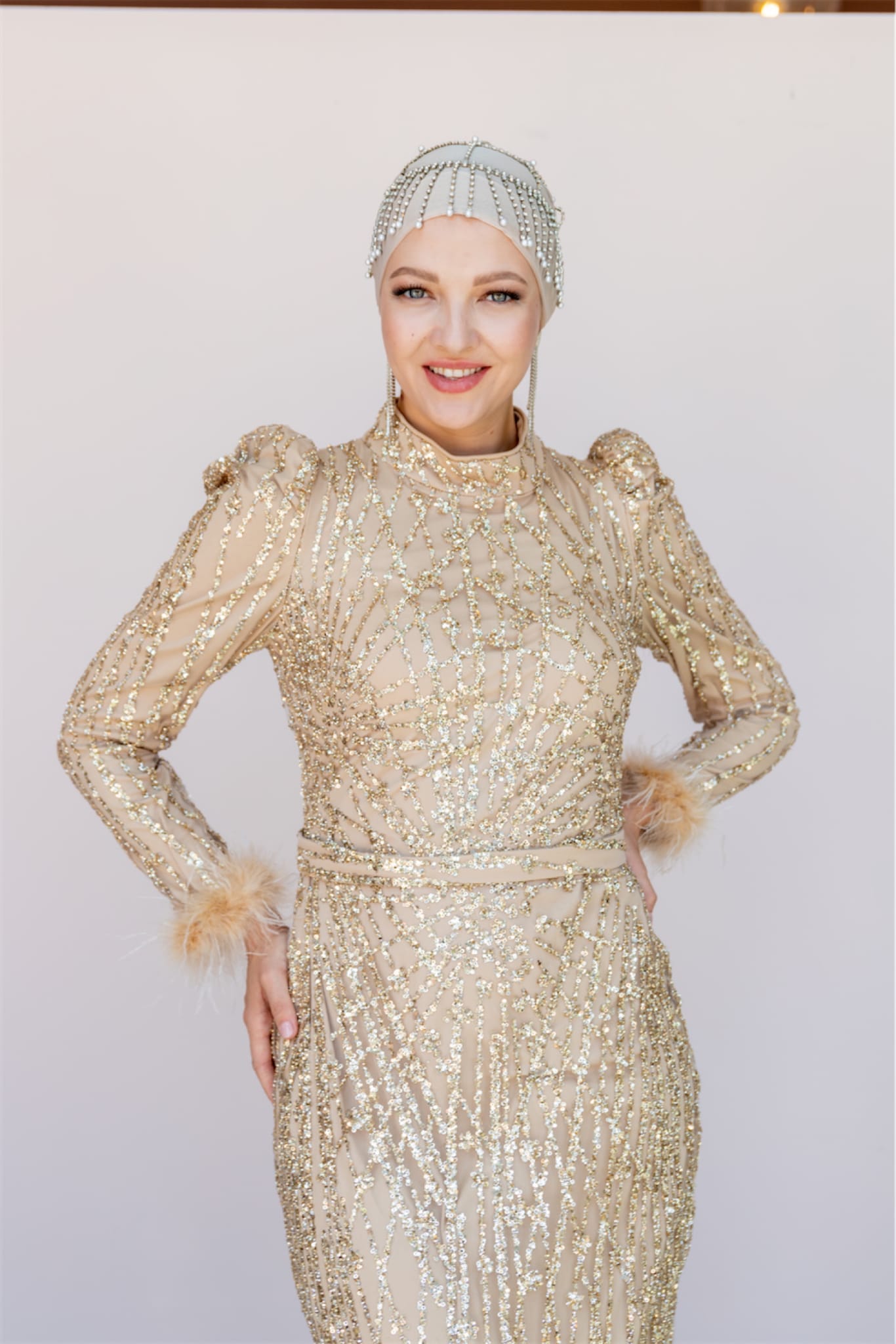 Star Kalem Tesettür Abiye - FioraofDress - tesettur - abiye - 40 - GOLD - hijab - evening - dress