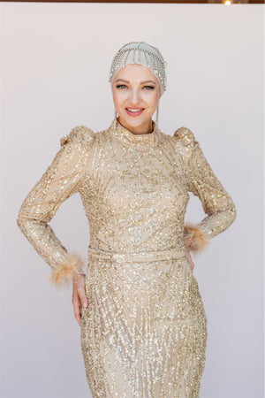 Star Kalem Tesettür Abiye - FioraofDress - tesettur - abiye - 40 - GOLD - hijab - evening - dress