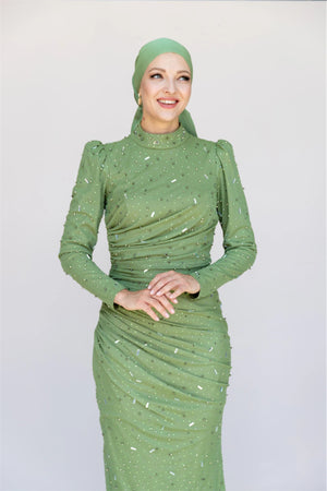 Stone Tesettür Abiye - FioraofDress - tesettur - abiye - 44 - Yağı Yeşil - hijab - evening - dress