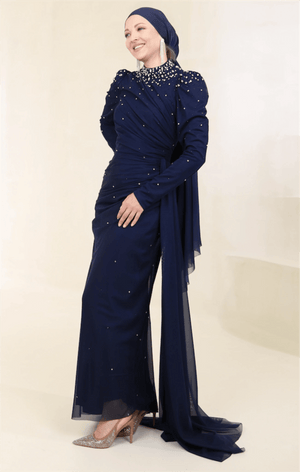 Stoneart Tesettür Abiye - FioraofDress - tesettur - abiye - 44 - lacivert - hijab - evening - dress