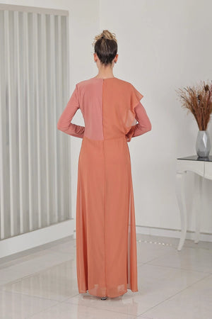 Taş Detay Şifon Zeren Tesettür Tulum Soğan Kabuğu - FioraofDress - tesettur - abiye - 48 - hijab - evening - dress