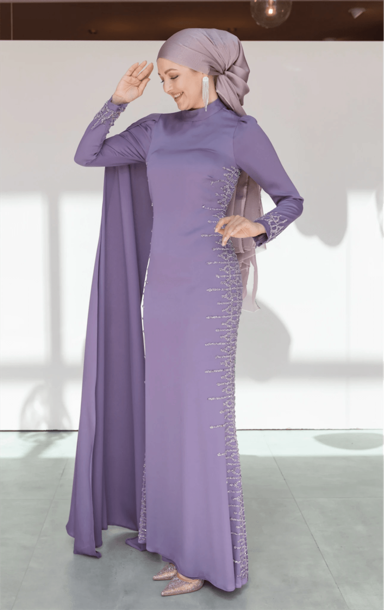 Tek Omuz Pelerinli Tesettür Abiye - FioraofDress - tesettur - abiye - 46 - LİLAA - hijab - evening - dress