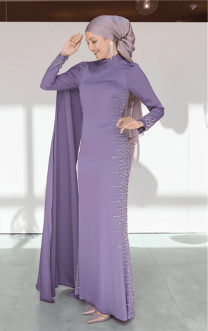 Tek Omuz Pelerinli Tesettür Abiye - FioraofDress - tesettur - abiye - 46 - LİLAA - hijab - evening - dress