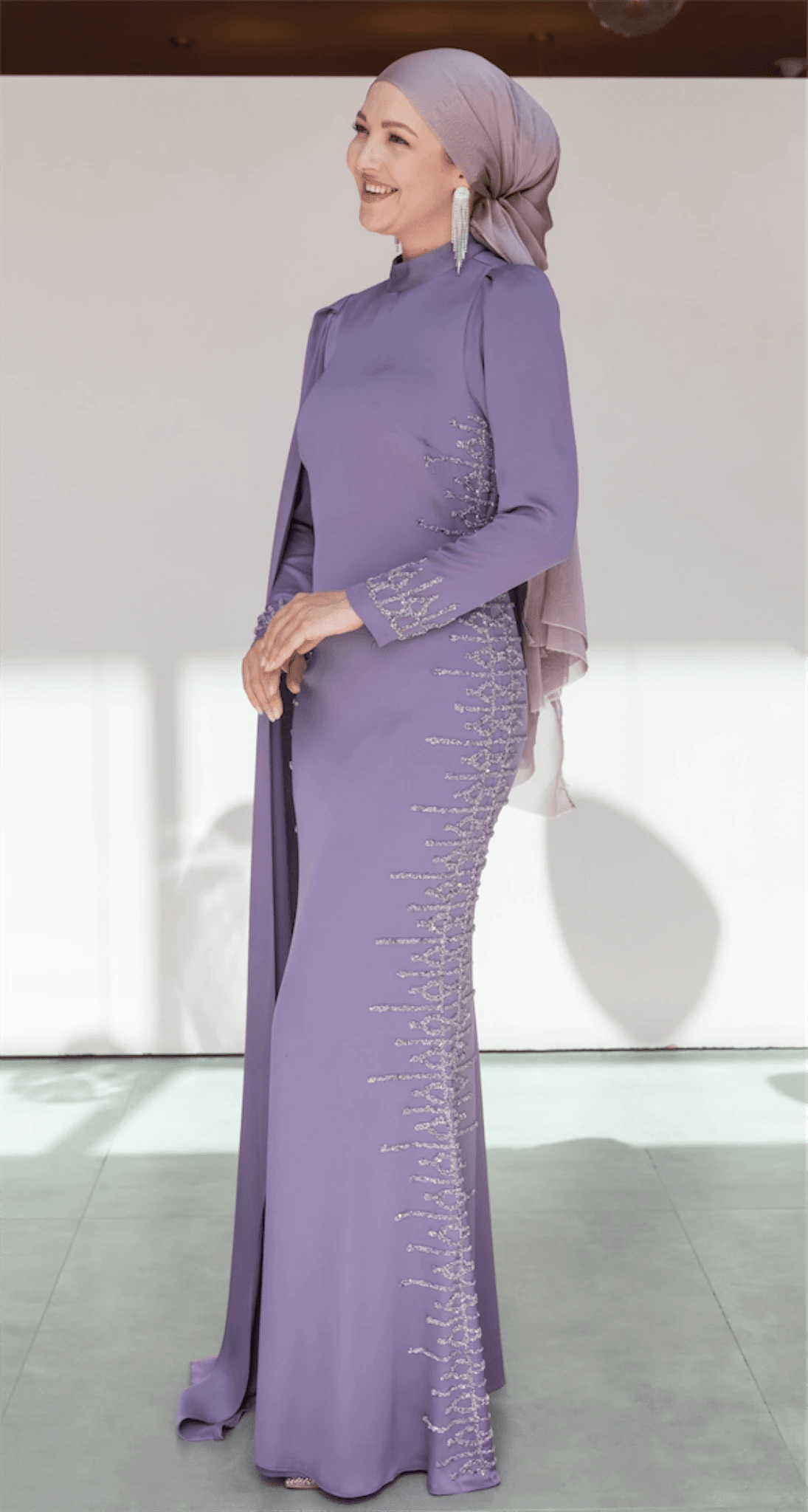 Tek Omuz Pelerinli Tesettür Abiye - FioraofDress - tesettur - abiye - 46 - LİLAA - hijab - evening - dress
