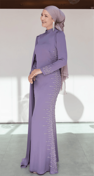 Tek Omuz Pelerinli Tesettür Abiye - FioraofDress - tesettur - abiye - 46 - LİLAA - hijab - evening - dress