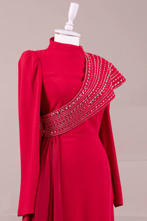 Valen Tesettür Abiye - FioraofDress - tesettur - abiye - Kırmızı - 38 - hijab - evening - dress