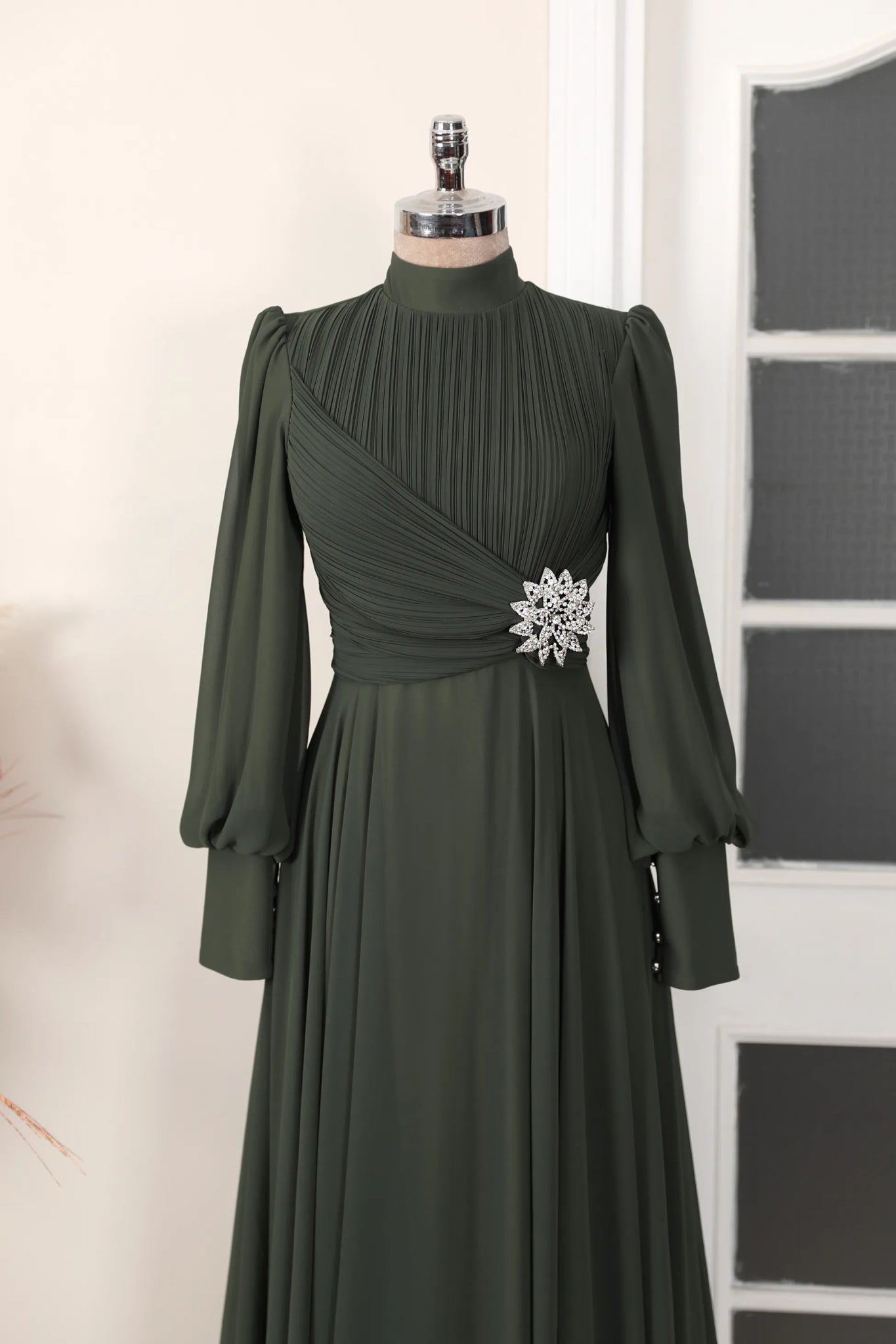 Valerya Abiye - FioraofDress - tesettur - abiye - 38 - haki - hijab - evening - dress