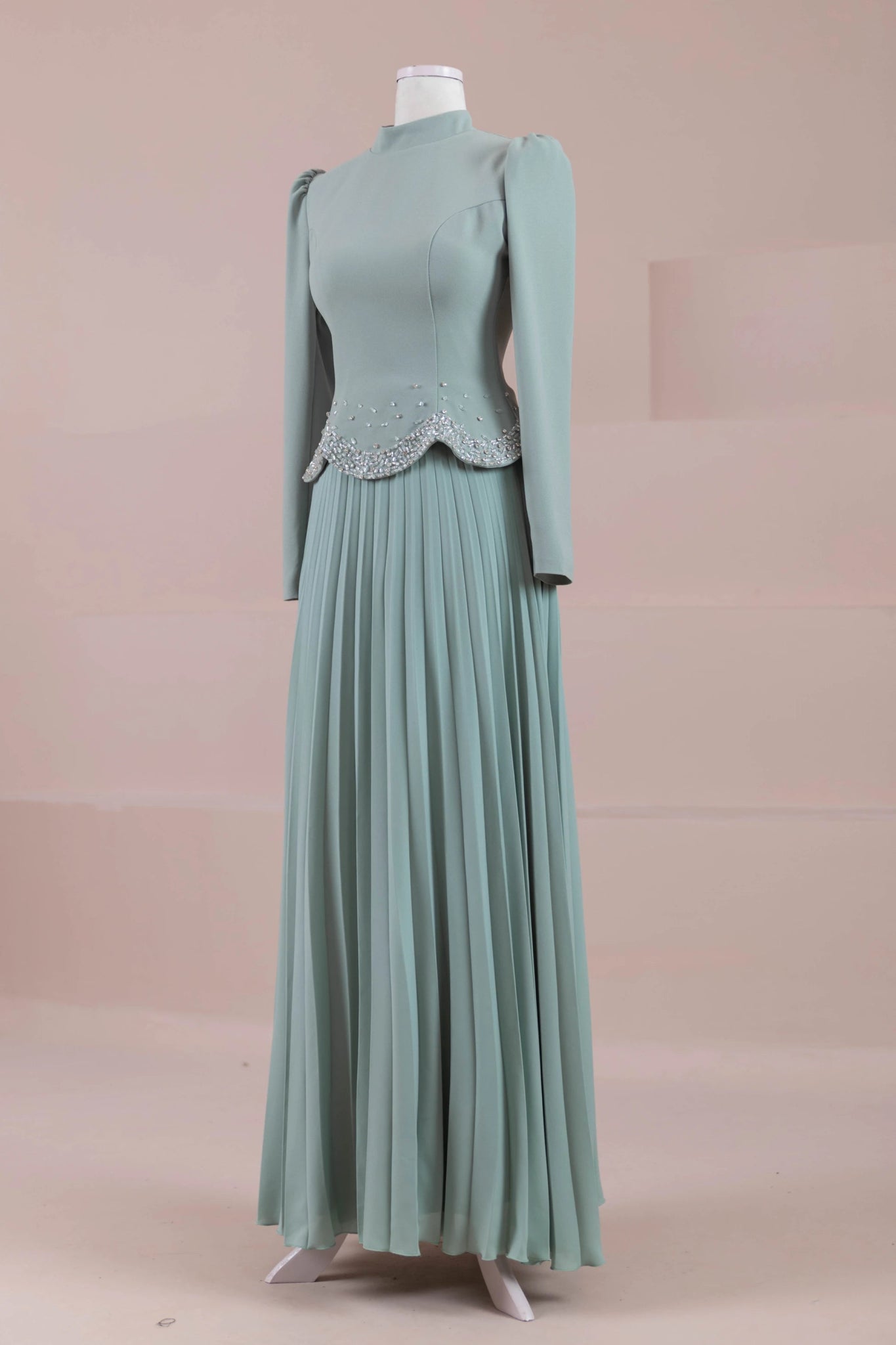 Velor Tesettur Abiye - FioraofDress - tesettur - abiye - mint yeşili - 38 - hijab - evening - dress