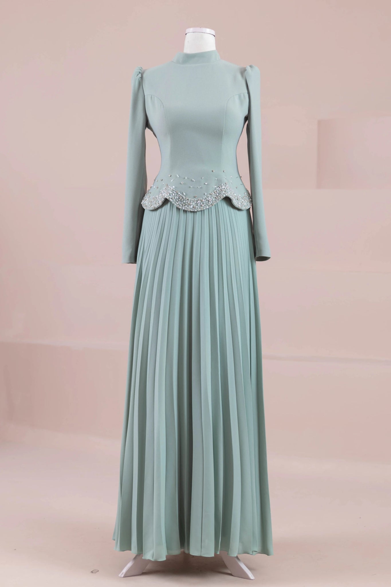 Velor Tesettur Abiye - FioraofDress - tesettur - abiye - mint yeşili - 38 - hijab - evening - dress