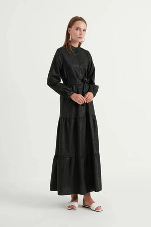 Yakma Desen Elbise - FioraofDress - tesettur - abiye - 42 - Siyahh - hijab - evening - dress