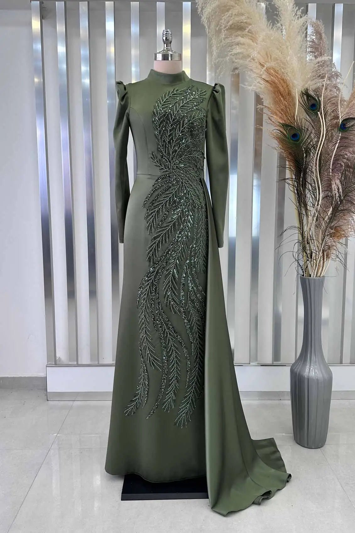 Yaprak Tesettür Abiye - FioraofDress - tesettur - abiye - HAKİ - 38 - hijab - evening - dress